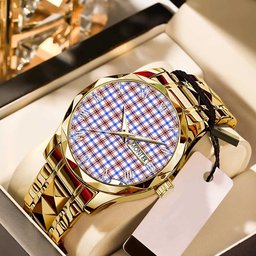Boswell Modern Tartan Watch Alloy Quartz Watch with Leather Box