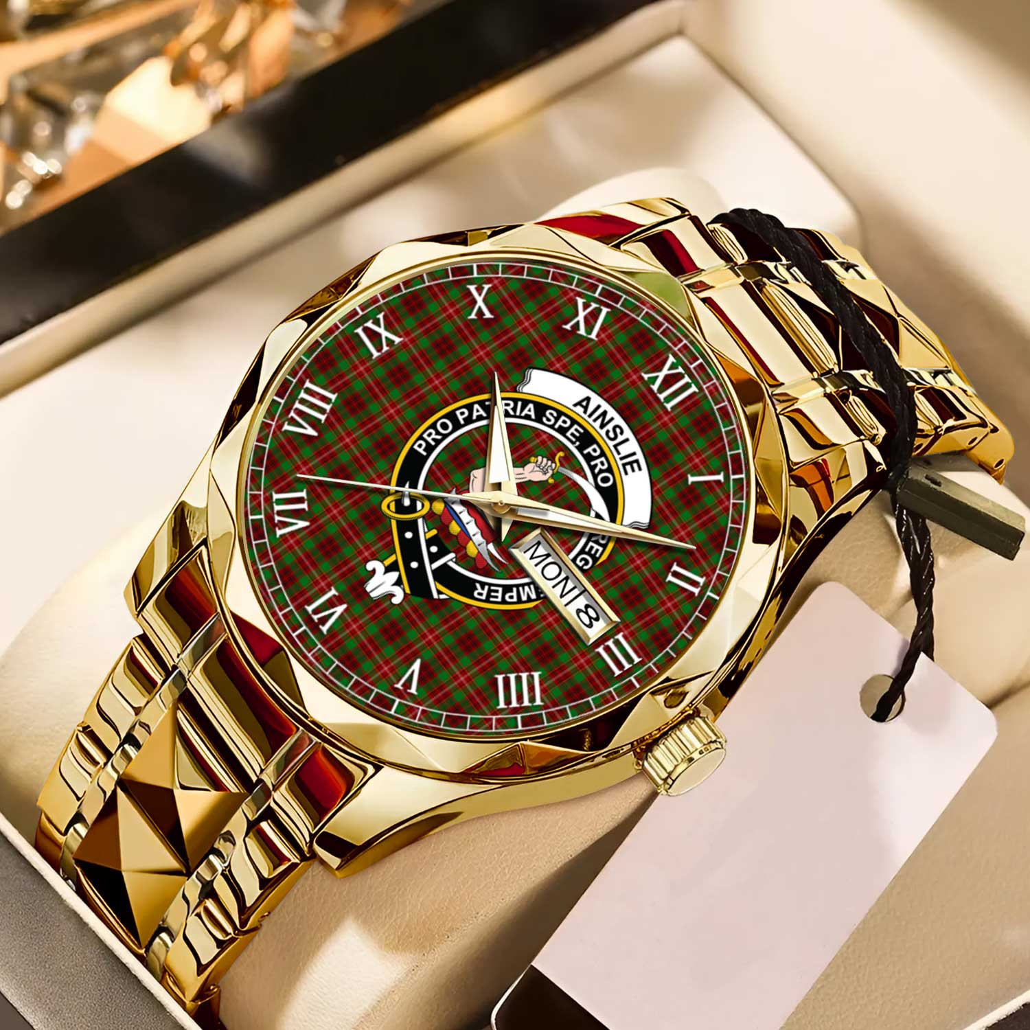 Ainslie Tartan Watch Alloy Quartz Watch with Leather Box
