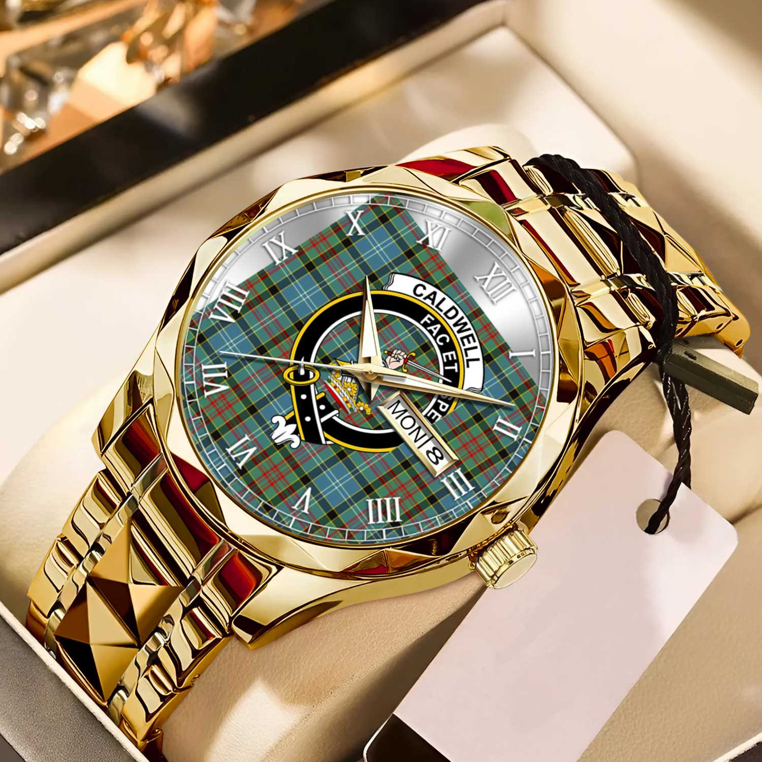 Caldwell Tartan Watch Alloy Quartz Watch with Leather Box