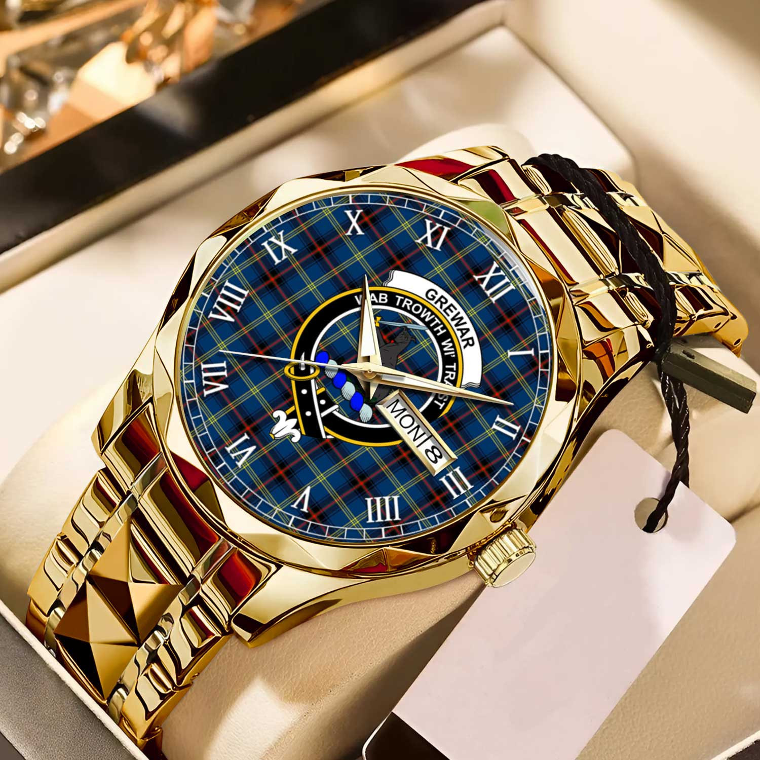 Grewar Tartan Watch Alloy Quartz Watch with Leather Box