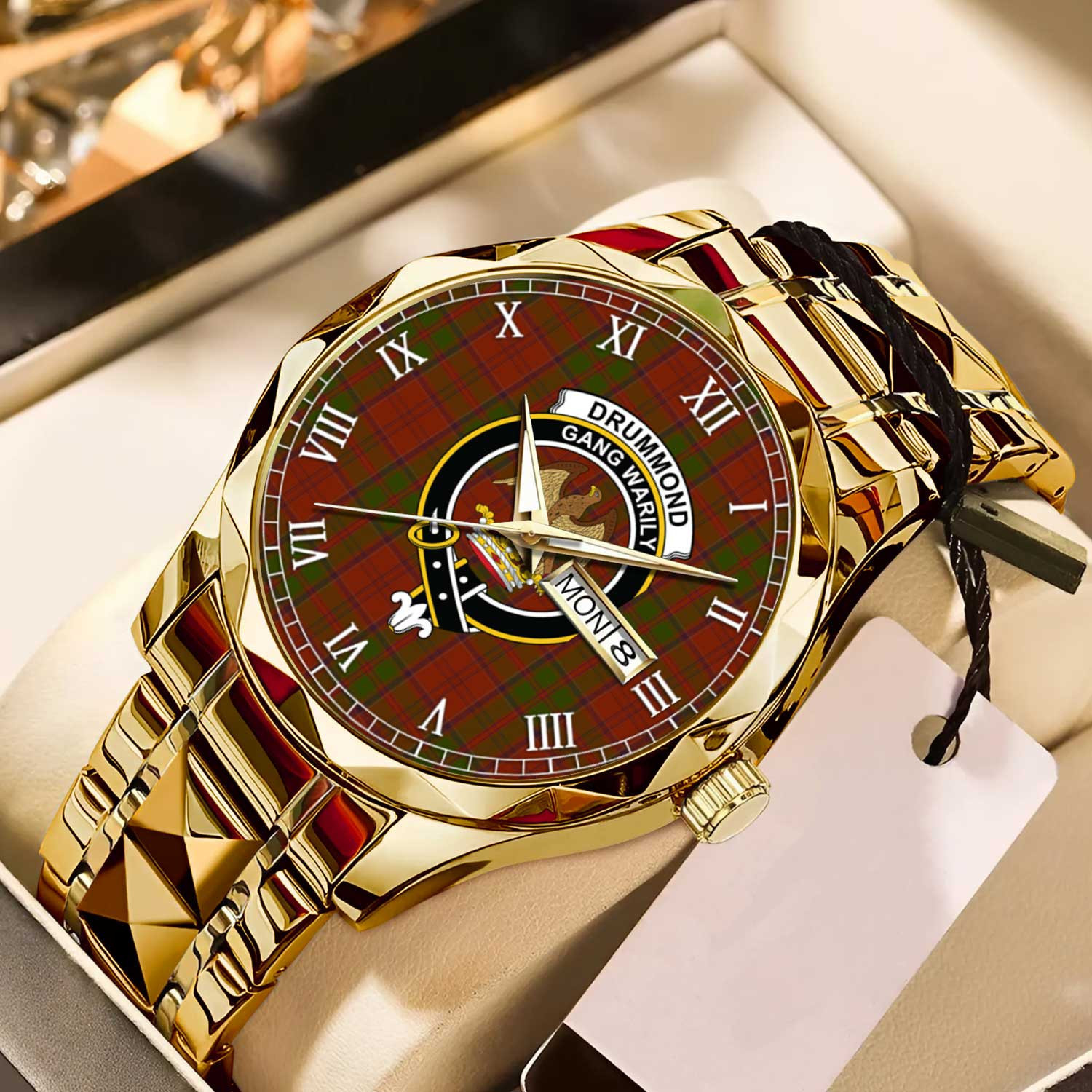 Drummond Clan Tartan Watch Alloy Quartz Watch with Leather Box