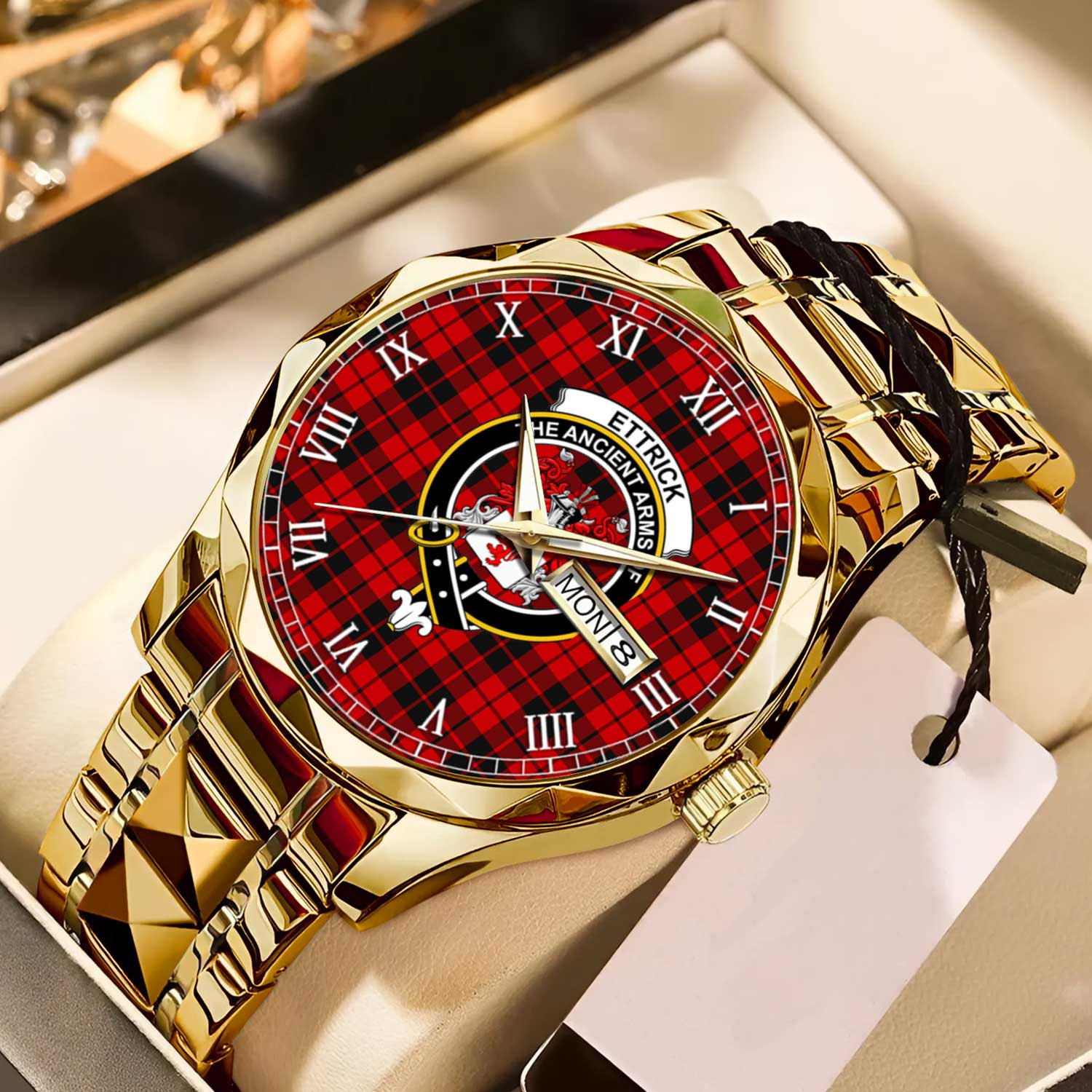 Ettrick District Tartan Watch Alloy Quartz Watch with Leather Box