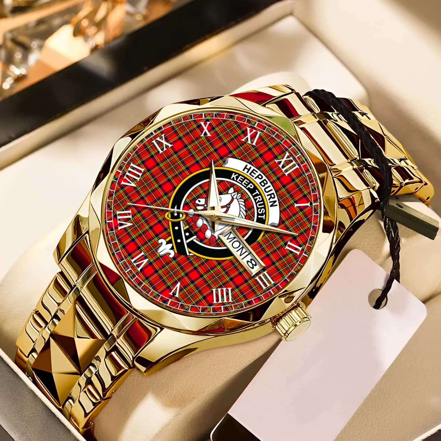 Hepburn Tartan Watch Alloy Quartz Watch with Leather Box