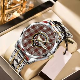 Cunningham Burgundy Dancers Tartan Watch Alloy Quartz Watch with Leather Box