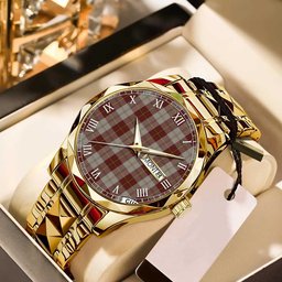 Cunningham Burgundy Dancers Tartan Watch Alloy Quartz Watch with Leather Box