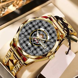 Menzies Black White Modern Tartan Watch Alloy Quartz Watch with Leather Box