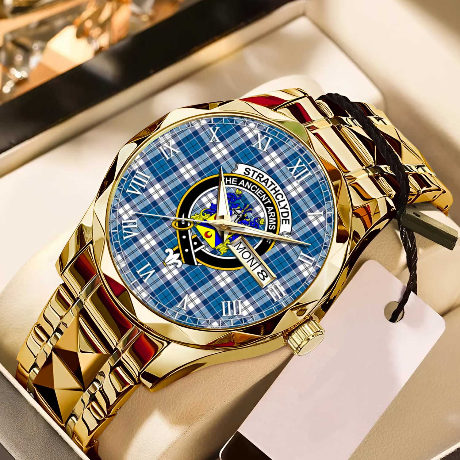 Strathclyde District Tartan Watch Alloy Quartz Watch with Leather Box