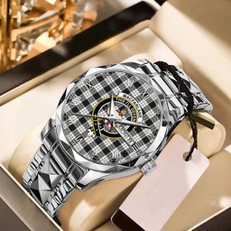 MacFarland Black White Tartan Watch Alloy Quartz Watch with Leather Box