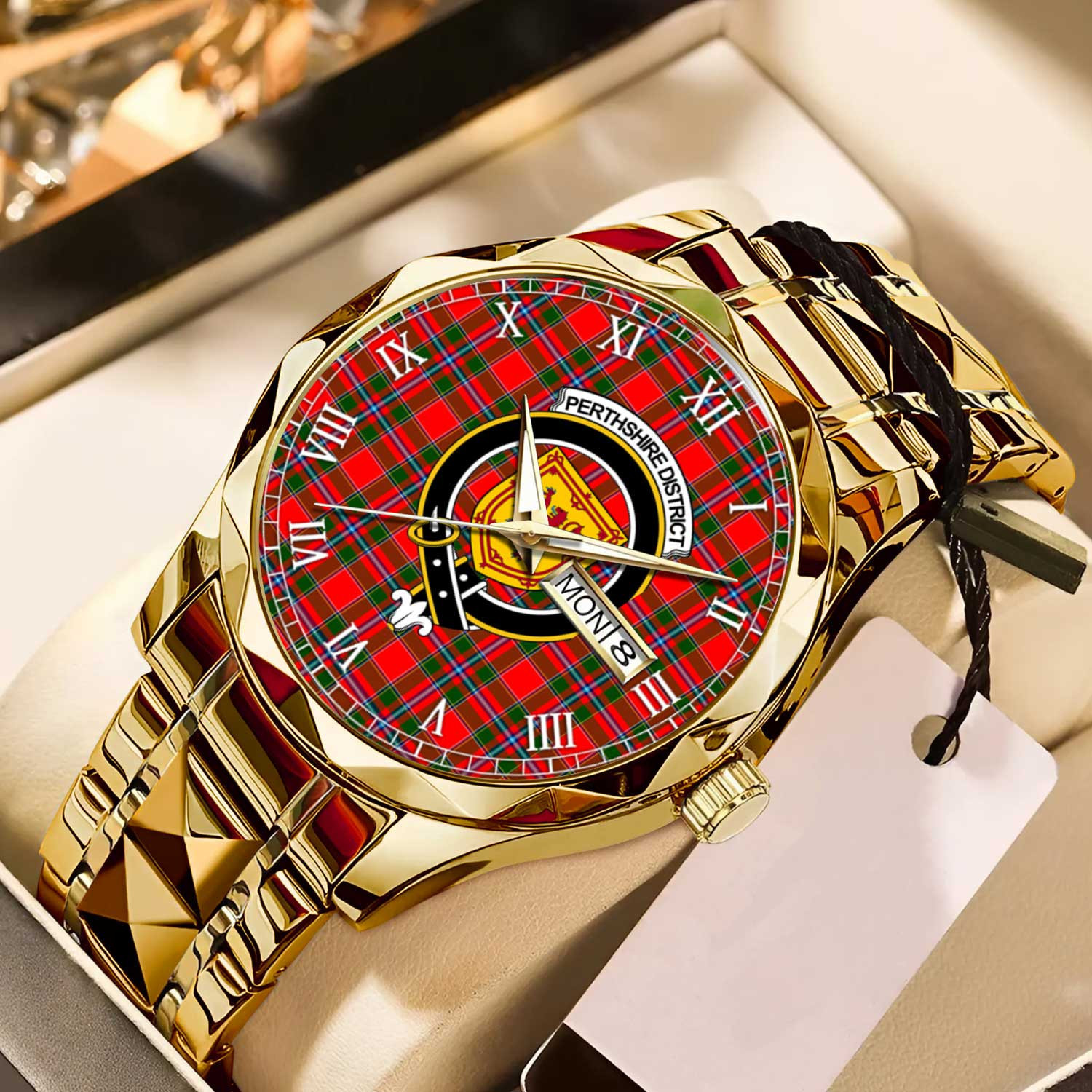 Perthshire District Tartan Watch Alloy Quartz Watch with Leather Box