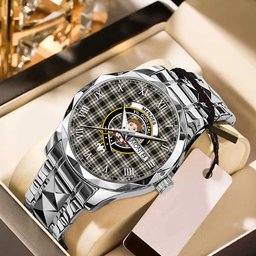 Menzies Black White Ancient Tartan Watch Alloy Quartz Watch with Leather Box