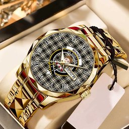 Menzies Black White Ancient Tartan Watch Alloy Quartz Watch with Leather Box