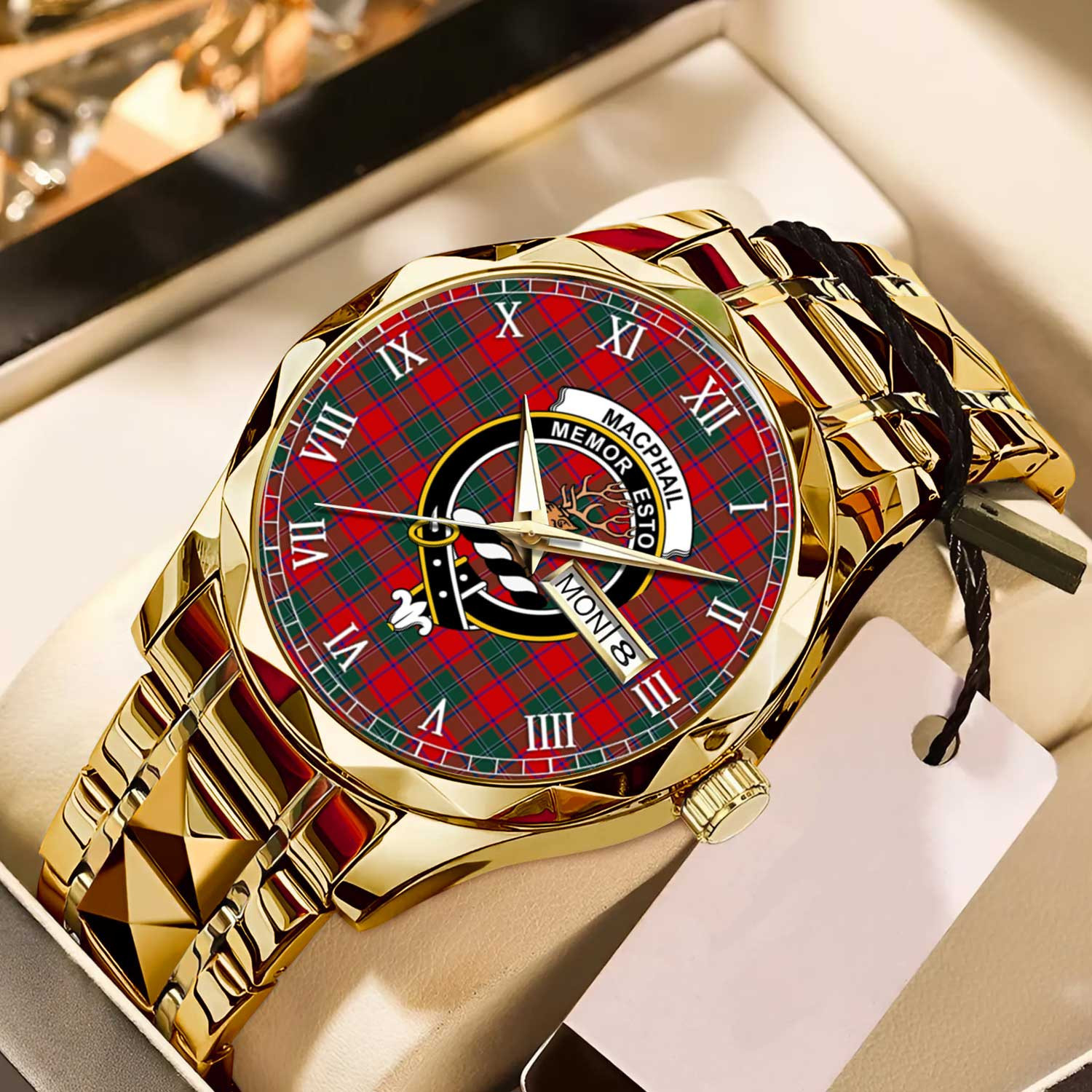 MacPhail Clan Tartan Watch Alloy Quartz Watch with Leather Box
