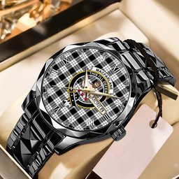 MacFarland Black White Ancient Tartan Watch Alloy Quartz Watch with Leather Box