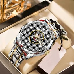 MacFarland Black White Ancient Tartan Watch Alloy Quartz Watch with Leather Box