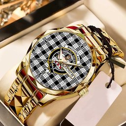MacFarland Black White Ancient Tartan Watch Alloy Quartz Watch with Leather Box