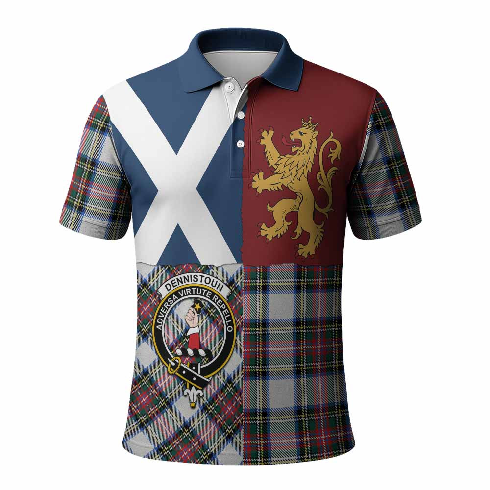 ScotsTee Shop Scottish Dennistoun Crest Tartan Polo Shirt Lion Rampant Saltire