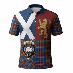 ScotsTee Shop Scottish Bethune Crest Tartan Polo Shirt Lion Rampant Saltire