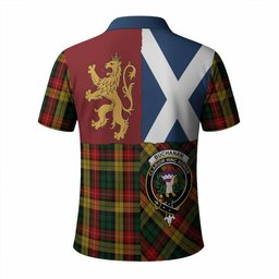 ScotsTee Shop Scottish Buchanan Crest Tartan Polo Shirt Lion Rampant Saltire