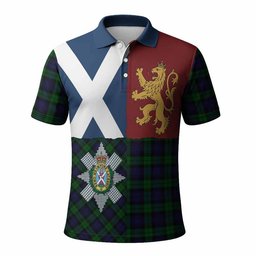 ScotsTee Shop Scottish Black Watch Crest Tartan Polo Shirt Lion Rampant Saltire