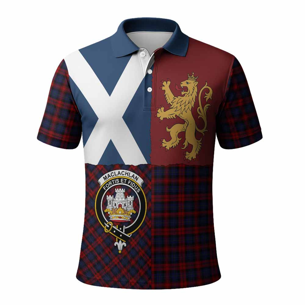 ScotsTee Shop Scottish MacLachlan (McLachlan) Crest Tartan Polo Shirt Lion Rampant Saltire
