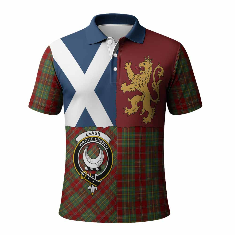 ScotsTee Shop Scottish Leask Crest Tartan Polo Shirt Lion Rampant Saltire