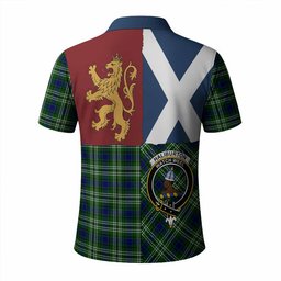 ScotsTee Shop Scottish Haliburton Crest Tartan Polo Shirt Lion Rampant Saltire