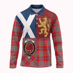 ScotsTee Shop Scottish Moubray Crest Tartan Polo Shirt Lion Rampant Saltire