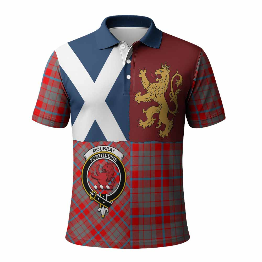 ScotsTee Shop Scottish Moubray Crest Tartan Polo Shirt Lion Rampant Saltire