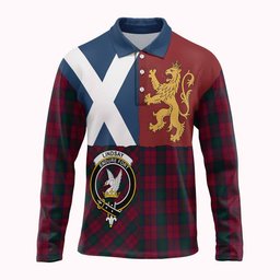 ScotsTee Shop Scottish Lindsay Crest Tartan Polo Shirt Lion Rampant Saltire
