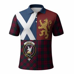 ScotsTee Shop Scottish Lindsay Crest Tartan Polo Shirt Lion Rampant Saltire