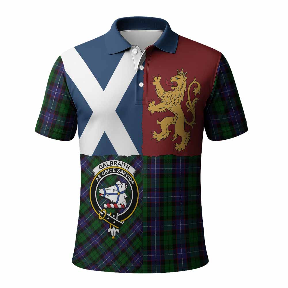 ScotsTee Shop Scottish Galbraith Crest Tartan Polo Shirt Lion Rampant Saltire