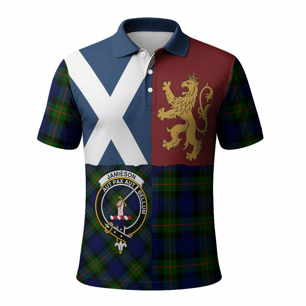 ScotsTee Shop Scottish Jamieson Crest Tartan Polo Shirt Lion Rampant Saltire