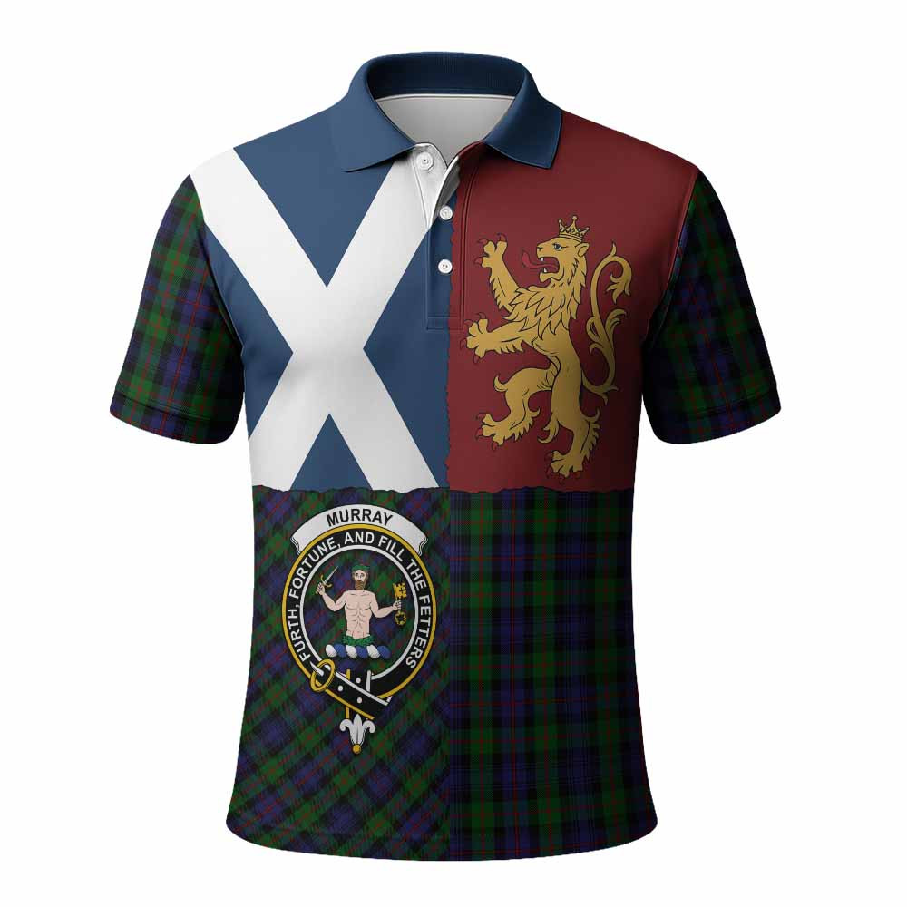 ScotsTee Shop Scottish Murray Crest Tartan Polo Shirt Lion Rampant Saltire