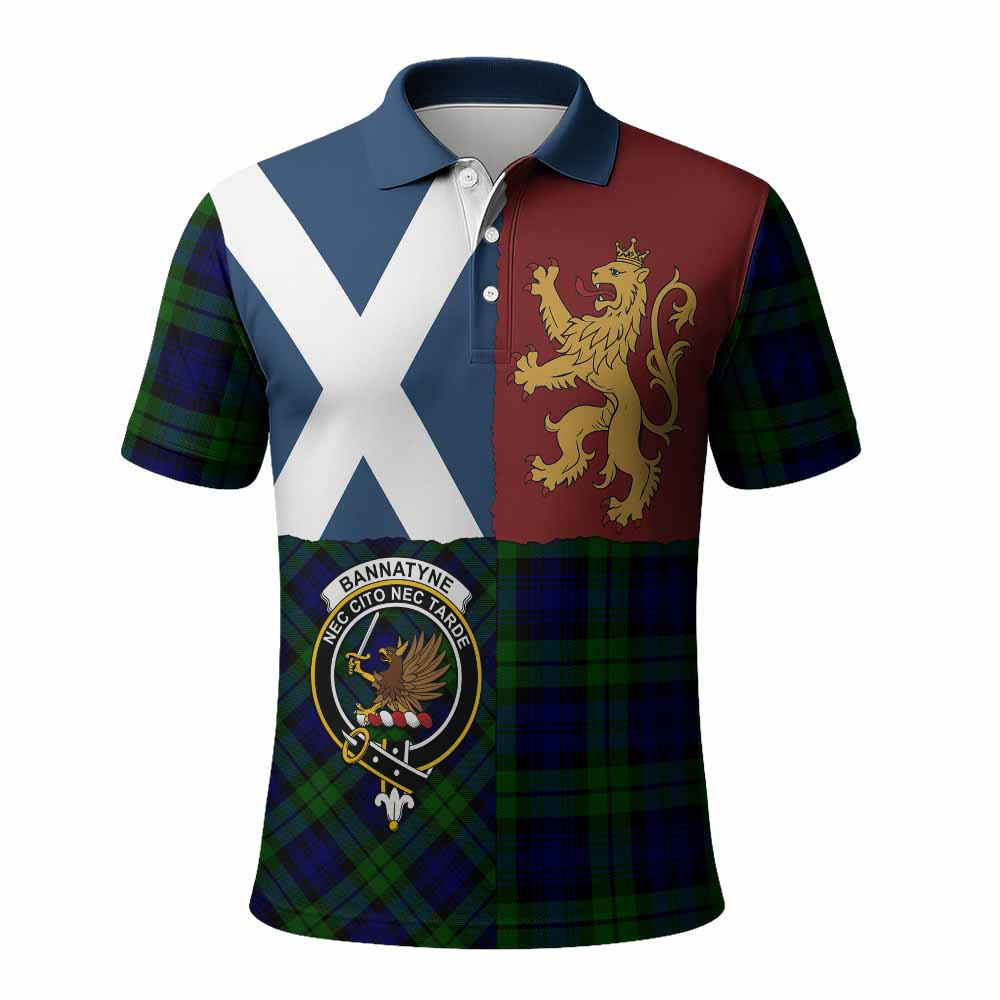 ScotsTee Shop Scottish Bannatyne Crest Tartan Polo Shirt Lion Rampant Saltire