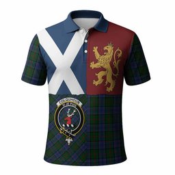 ScotsTee Shop Scottish Colquhoun Crest Tartan Polo Shirt Lion Rampant Saltire