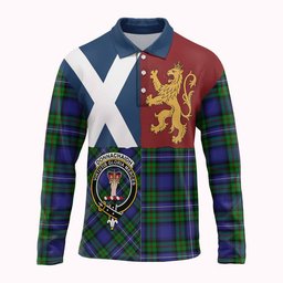 ScotsTee Shop Scottish Donnachaidh Crest Tartan Polo Shirt Lion Rampant Saltire