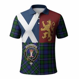 ScotsTee Shop Scottish Donnachaidh Crest Tartan Polo Shirt Lion Rampant Saltire