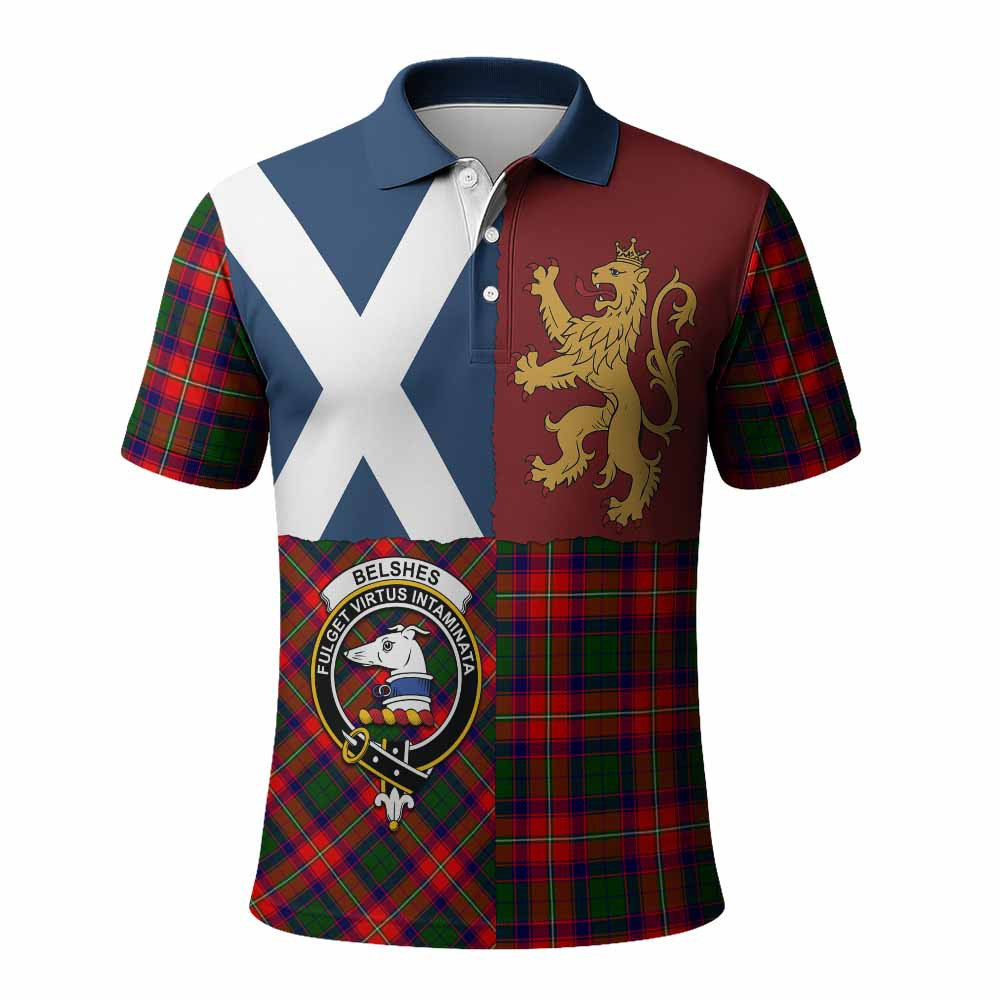 ScotsTee Shop Scottish Belshes (Belsches) Crest Tartan Polo Shirt Lion Rampant Saltire