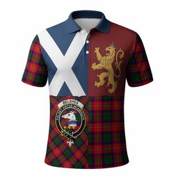 ScotsTee Shop Scottish Belshes (Belsches) Crest Tartan Polo Shirt Lion Rampant Saltire