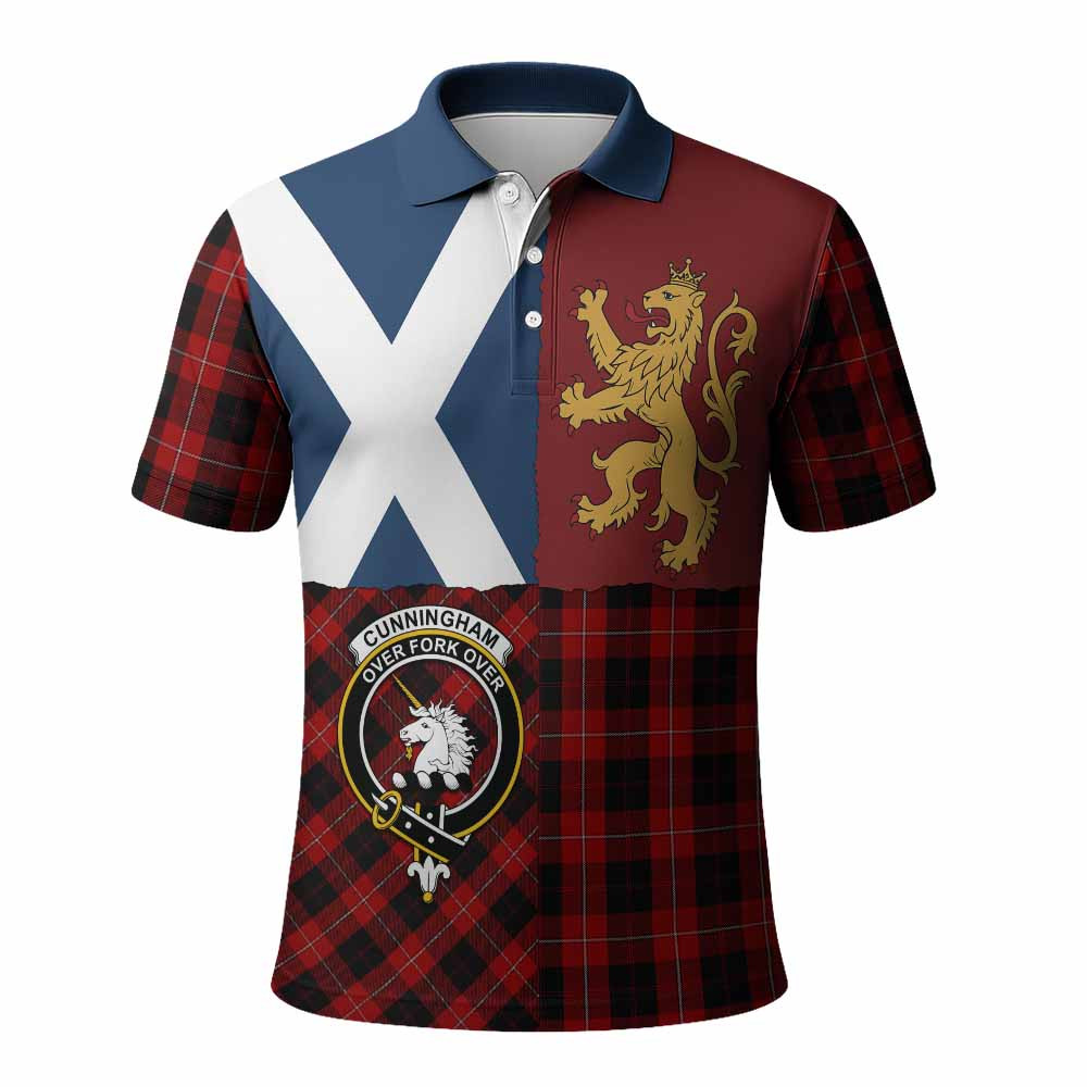 ScotsTee Shop Scottish Cunningham Crest Tartan Polo Shirt Lion Rampant Saltire
