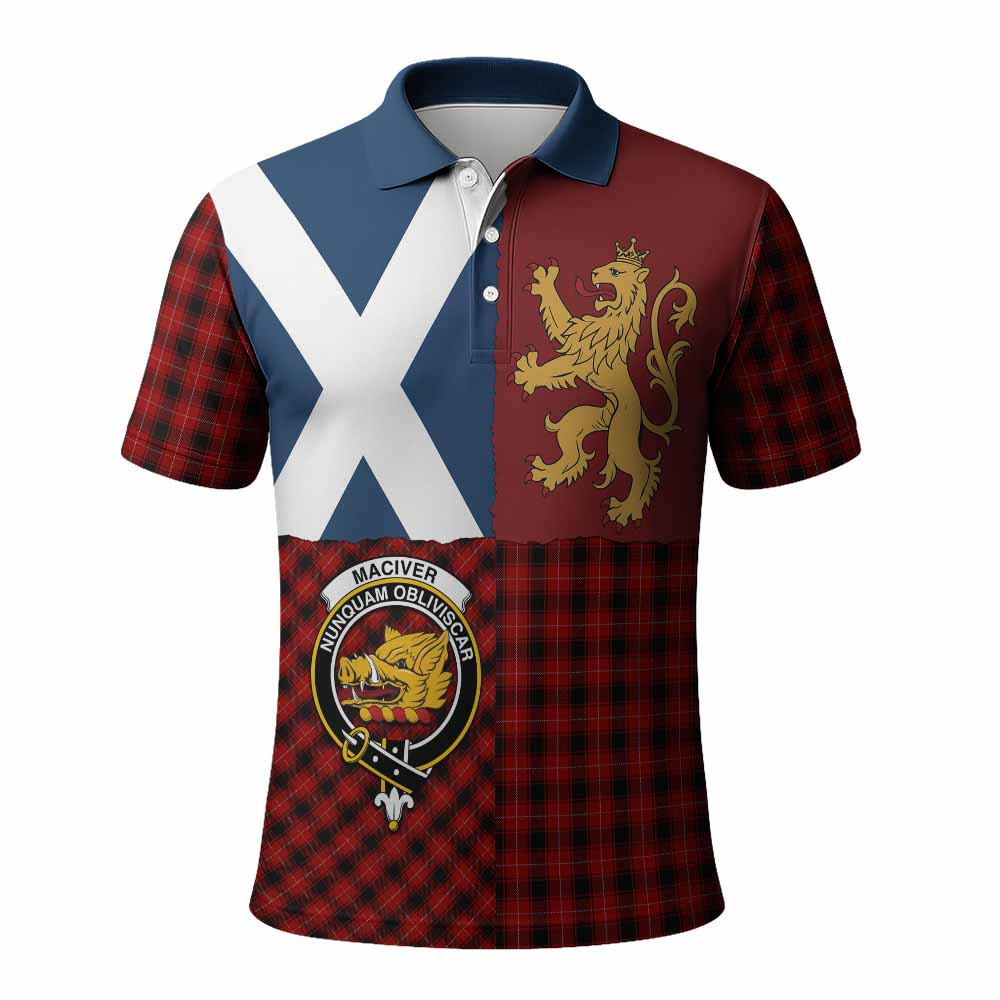 ScotsTee Shop Scottish MacIver (McIver) Crest Tartan Polo Shirt Lion Rampant Saltire