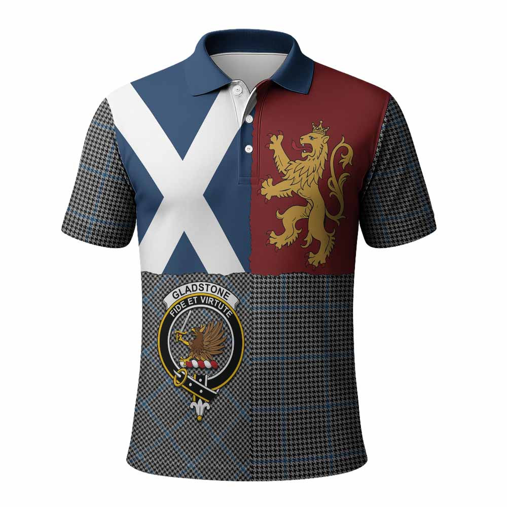 ScotsTee Shop Scottish Gladstone (Gladstanes) Crest Tartan Polo Shirt Lion Rampant Saltire