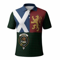 ScotsTee Shop Scottish Graham Crest Tartan Polo Shirt Lion Rampant Saltire