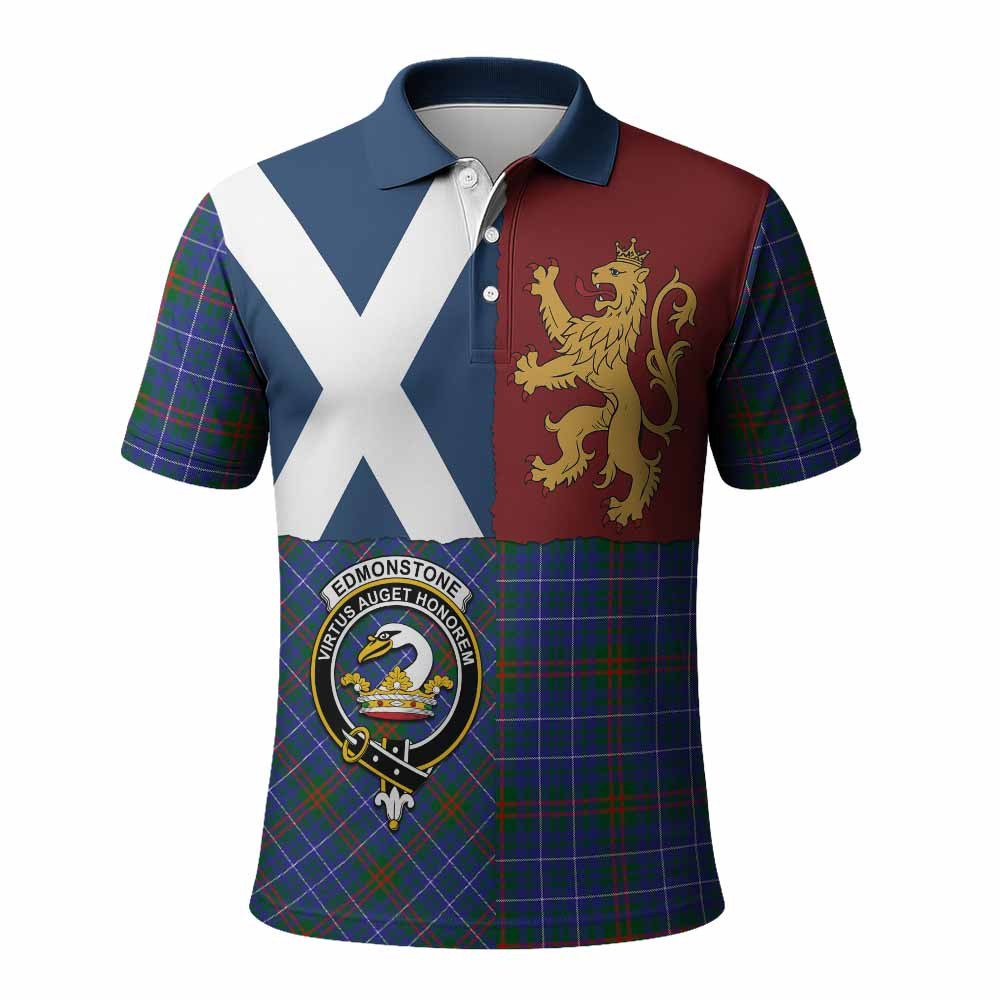 ScotsTee Shop Scottish Edmonstone Crest Tartan Polo Shirt Lion Rampant Saltire