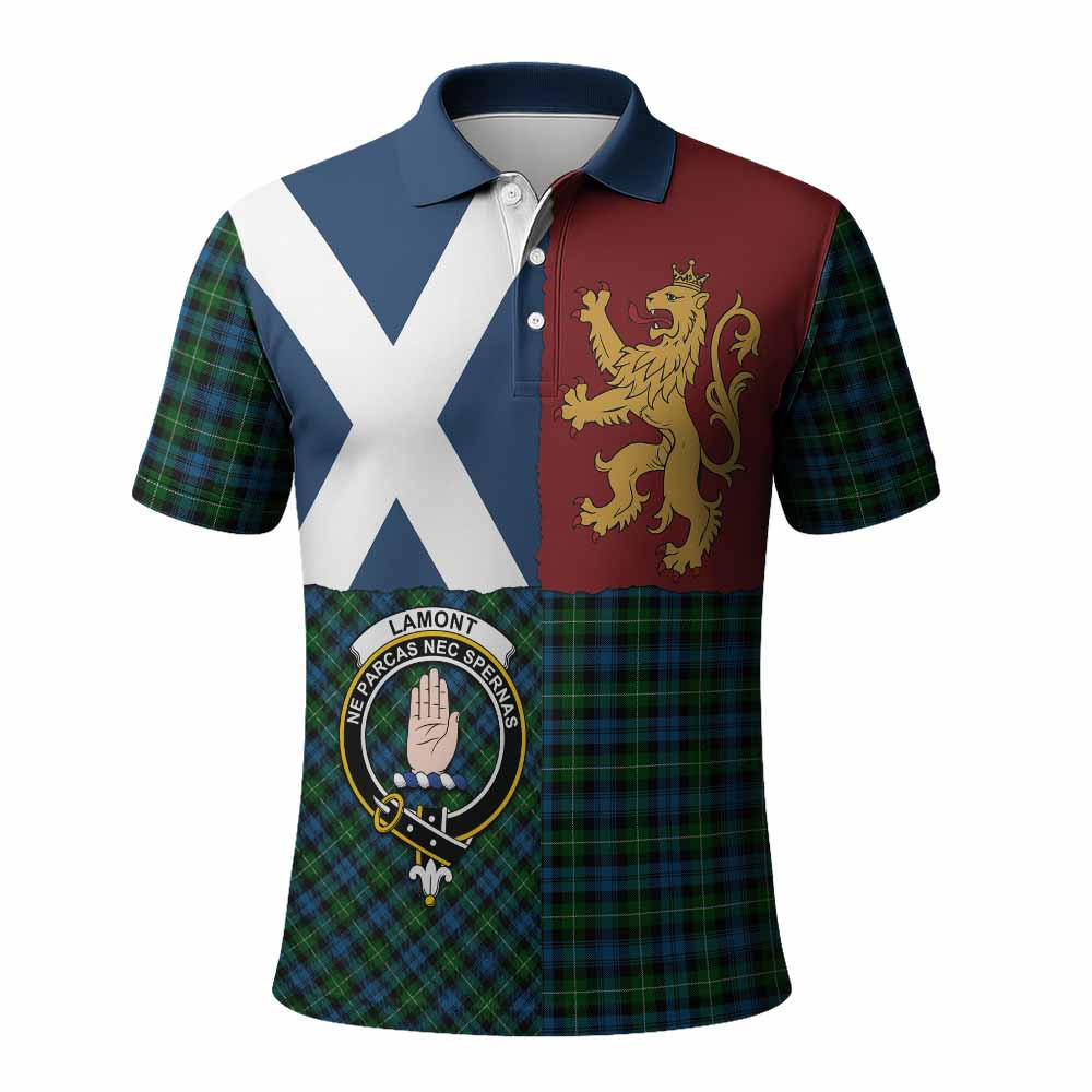 ScotsTee Shop Scottish Lamont Crest Tartan Polo Shirt Lion Rampant Saltire