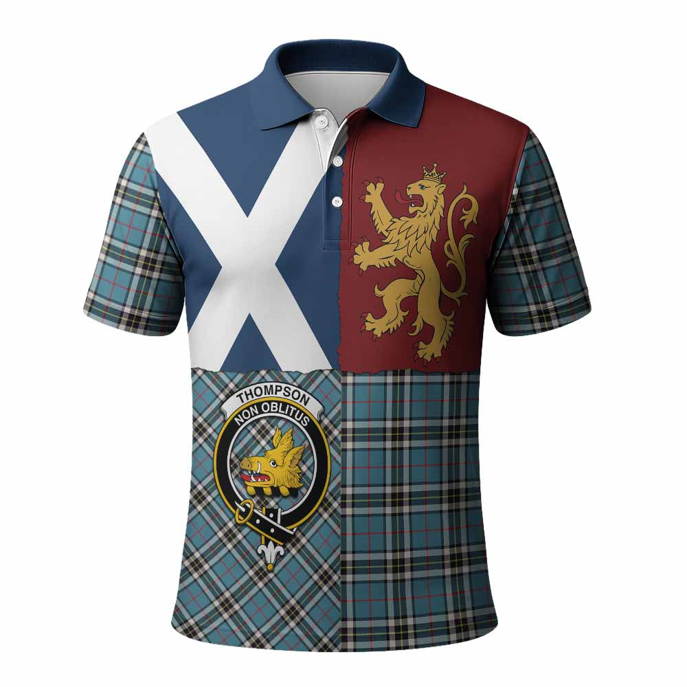 ScotsTee Shop Scottish Thompson (Thomson) Crest Tartan Polo Shirt Lion Rampant Saltire