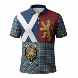 ScotsTee Shop Scottish Thompson (Thomson) Crest Tartan Polo Shirt Lion Rampant Saltire