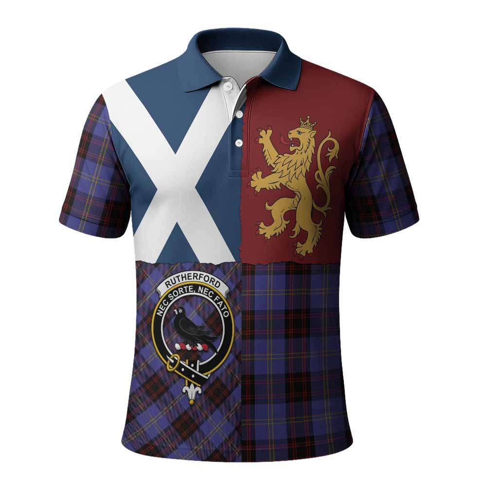 ScotsTee Shop Scottish Rutherford Crest Tartan Polo Shirt Lion Rampant Saltire