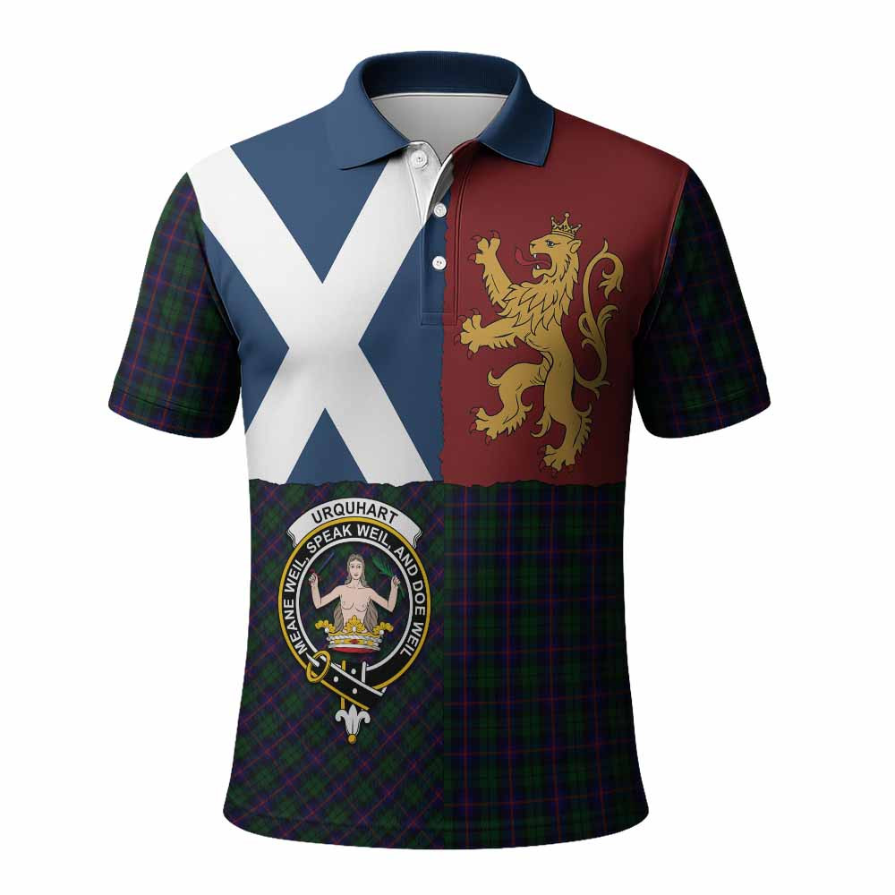 ScotsTee Shop Scottish Urquhart Crest Tartan Polo Shirt Lion Rampant Saltire