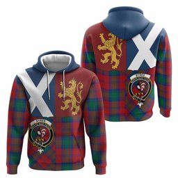 ScotsTee Shop Scottish Byres (Byses) Crest Tartan Hoodie Lion Rampant Saltire Style